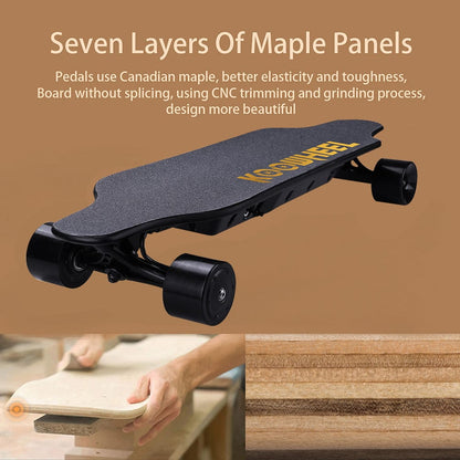 A close-up image showing the seven layers of Canadian maple used in the skateboard's construction, emphasizing its durability and quality craftsmanship.