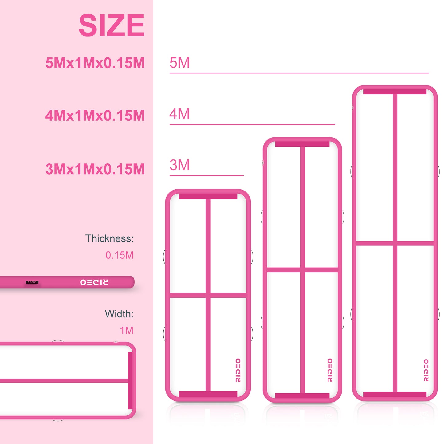 Showcasing air tracks in various sizes and dimensions