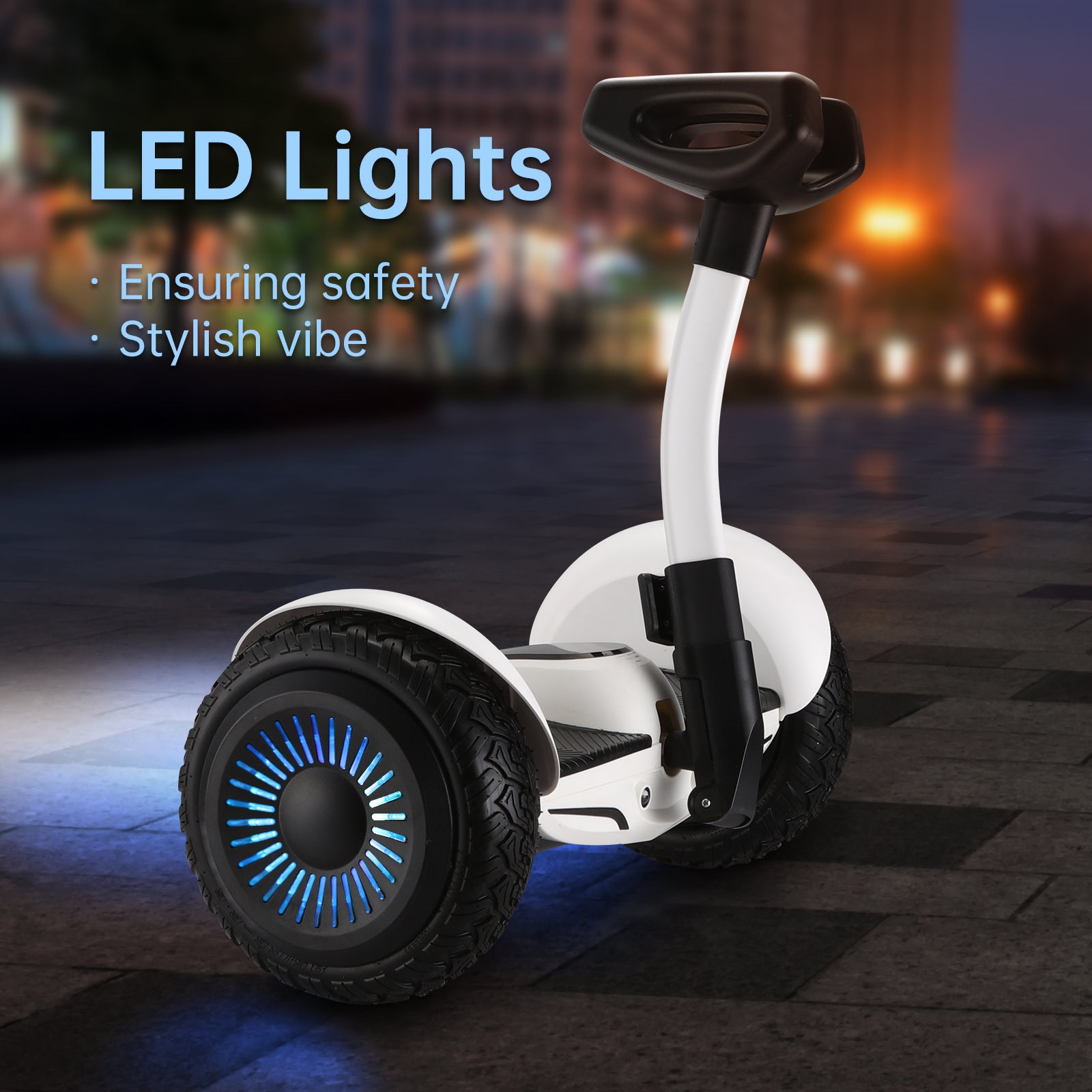 Stay visible and stylish with the RIDEO hoverboard's LED lights. These enhance safety by improving visibility at night, adding a trendy vibe to your rides through cityscapes.