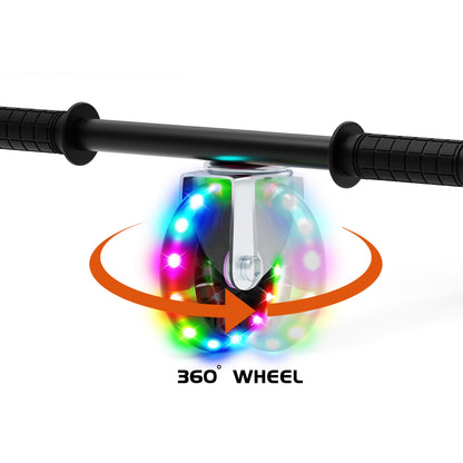 Detail of the 360-degree wheel mechanism on the RIDEO A4 Black Hoverboard Go-Kart, emphasizing maneuverability and smooth motion.