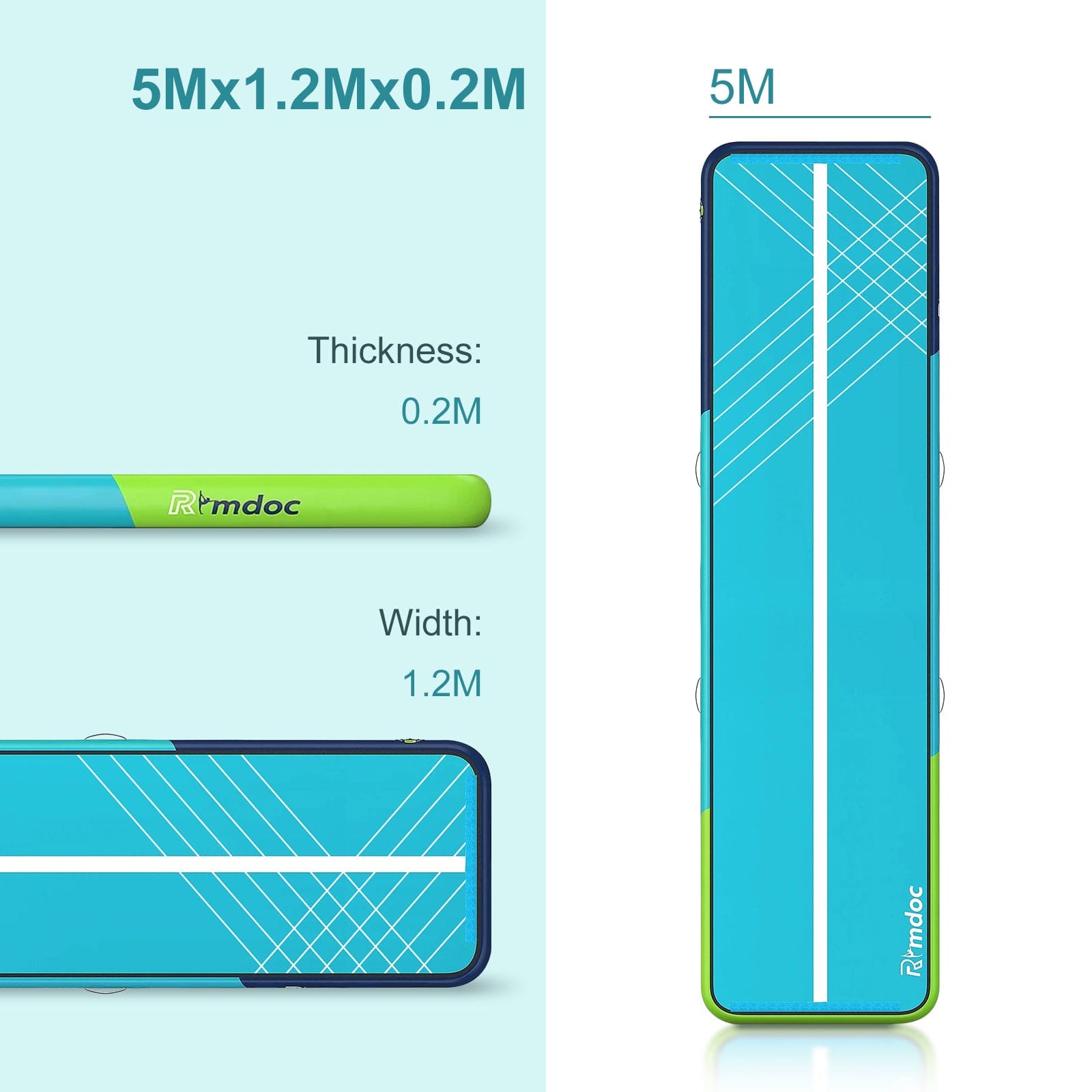 Rimdoc Inflatable Air Track Gymnastics Tumbling Mat Aqua Color Incl. Electric Pump - RIDEO