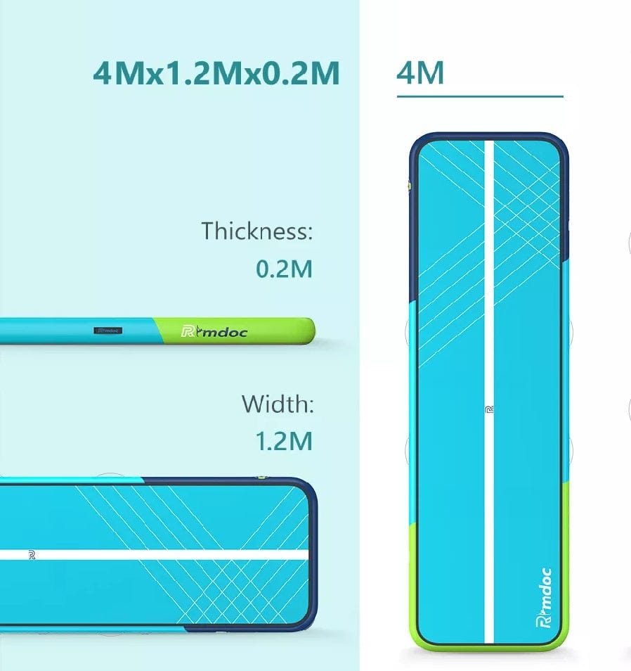 Rimdoc Inflatable Air Track Gymnastics Tumbling Mat Aqua Color Incl. Electric Pump - RIDEO