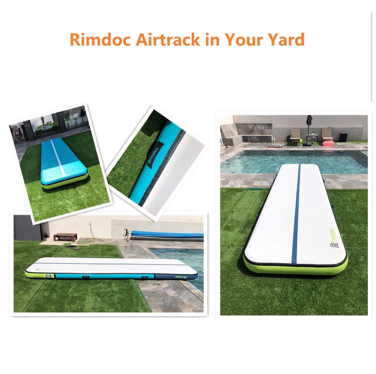 Rimdoc Inflatable Air Track Gymnastics Tumbling Mat Aqua Color Incl. Electric Pump - RIDEO