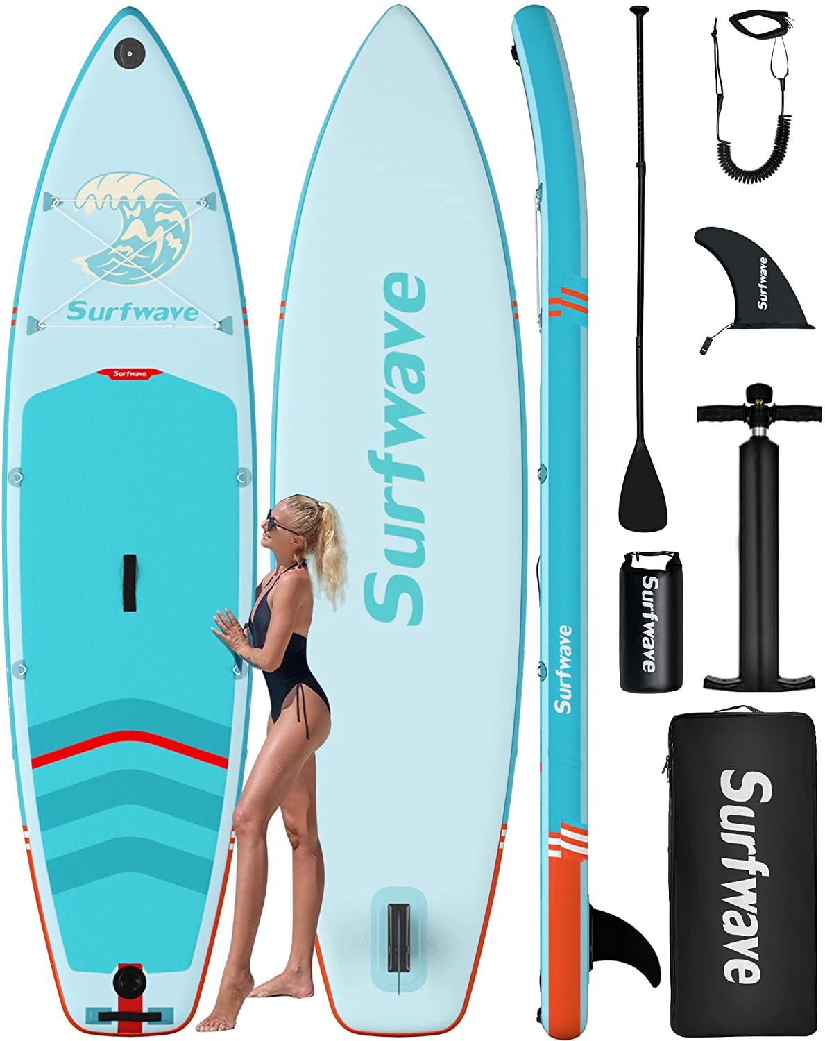 Surfwave Inflatable Stand up Paddle Board Extra Wide & Thick Board Accessory kit_Aqua - RIDEO